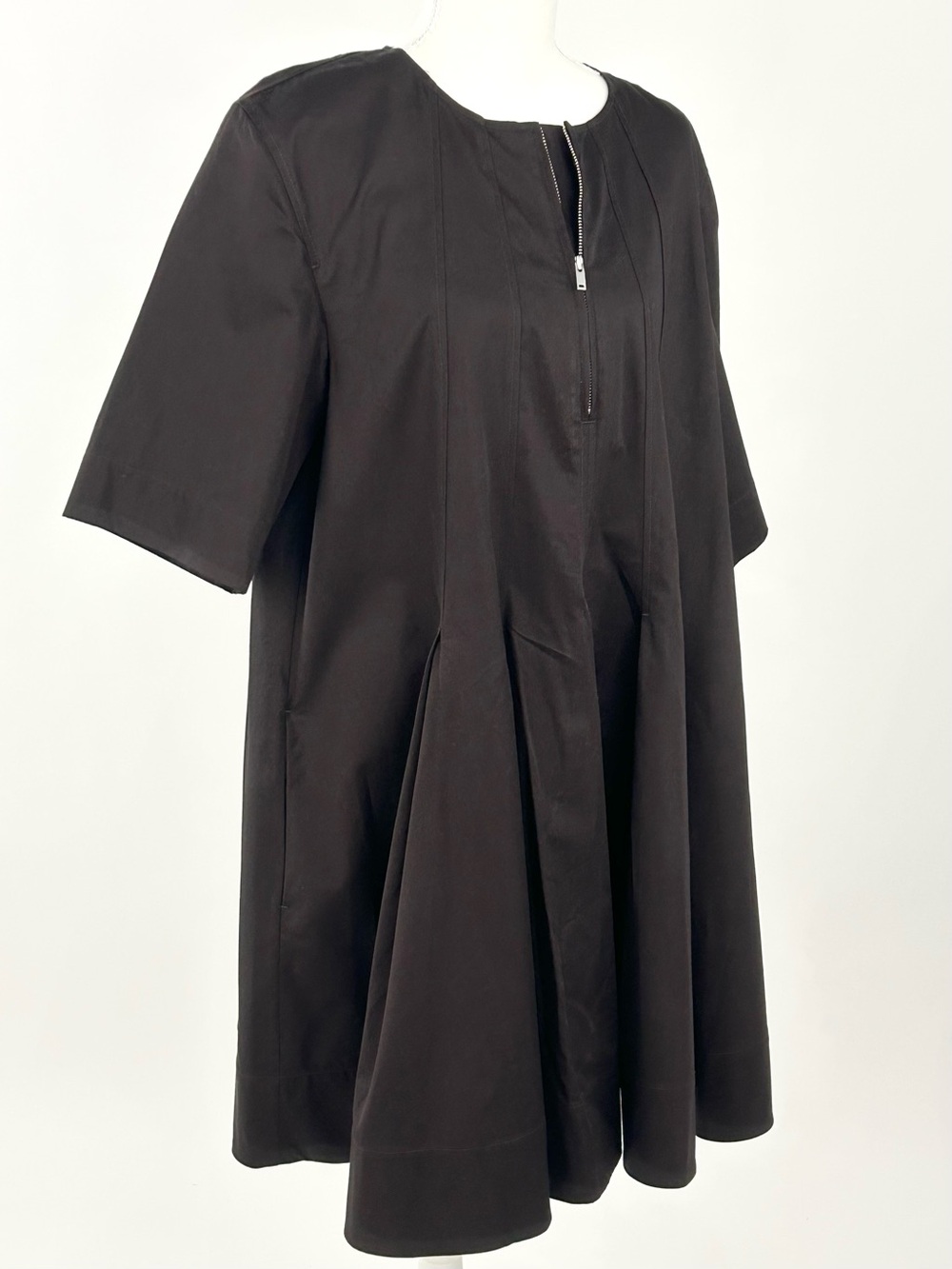 COS Baena Dress NWT Black Cotton A-Line Pleated Zip Front Midi US 12